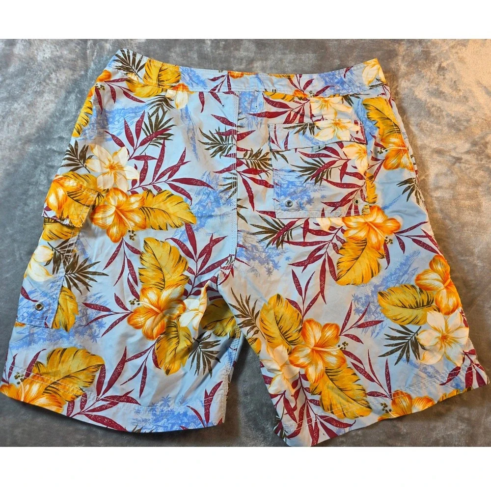 Banana Republic Board Shorts Mens‎ 35 Blue Tropical Floral Hibiscus Swim Trunks